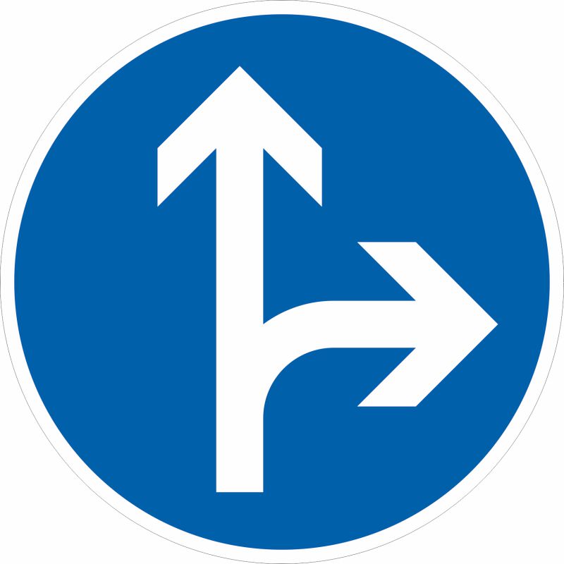 Verkehrszeichen 214 Fahrtrichtung geradeaus oder rechts Verkehrszeichen 214 Fahrtrichtung geradeaus oder rechts