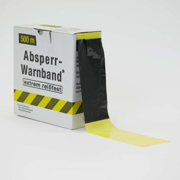 Absperrband gelb/schwarz | praktischer Abrollkarton