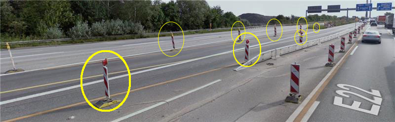 Ein Negativbeispiel für die Baustellensicherung an Autobahnen.