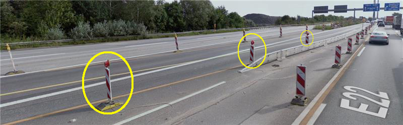 Ein Negativbeispiel für die Baustellensicherung an Autobahnen.