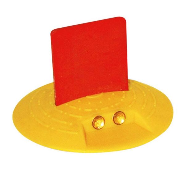 Markierungsnägel aus Kunststoff zum Aufkleben | Gelb mit vier Linsen und roter Fahne