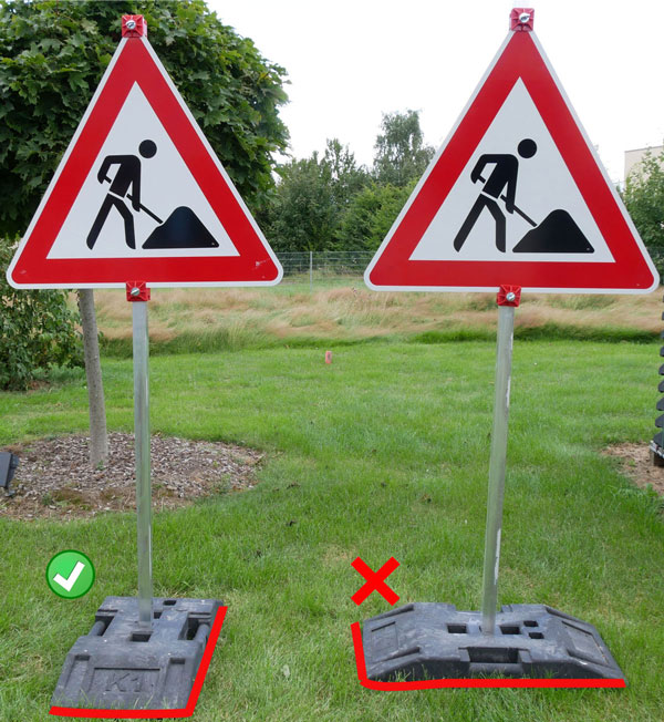 TL-Aufstellvorrichtung: TL-Fußplatten-Ausrichtung richtig und falsch.