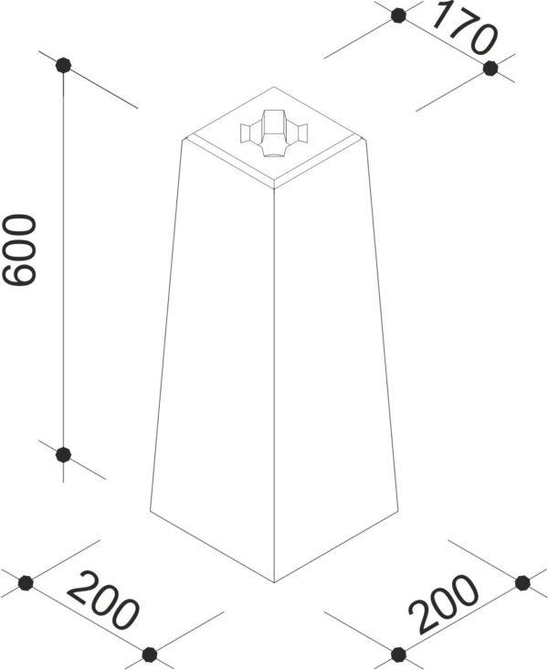 Betonsockelsteine & Schilderfundamente mit Hartholkeilen | Skizze 600