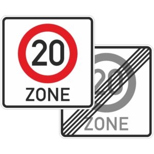 Verkehrszeichen 274.1-41 Beginn und Ende einer Tempo 20-Zone Rückseite mi Verkehrszeichen 274.2.-20 | gemäß StVO