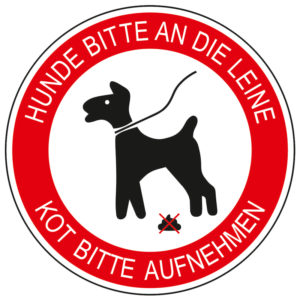 Allgemeines Hinweisschild AH 36 Hunde bitte an die Leine / Kot bitte aufnehmen