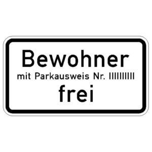 Verkehrszeichen 1020-32 Bewohner mit Parkausweis Nr. … frei | gemäß StVO