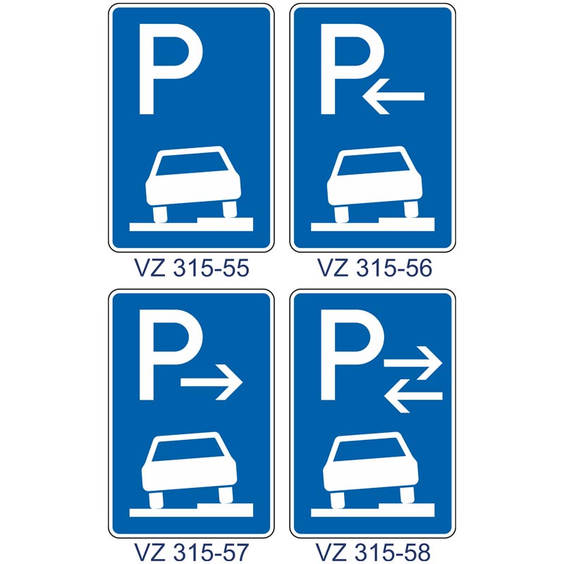 Verkehrszeichen 315-55 – 315-58 Parken auf Gehwegen halb in Fahrtrichtung rechts | gemäß StVO