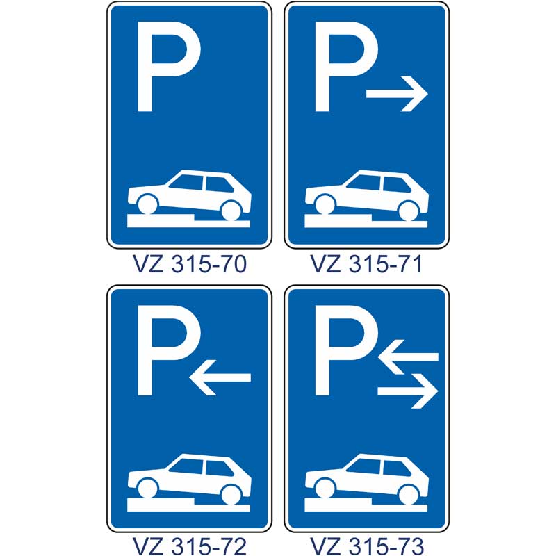 Verkehrszeichen 315-70 – 315-73 Parken auf Gehwegen halb quer zur Fahrtrichtung links | 
gemäß StVO