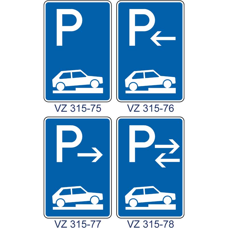 Verkehrszeichen 315-75 Parken auf Gehwegen halb quer zur Fahrtrichtung rechts | gemäß StVO
