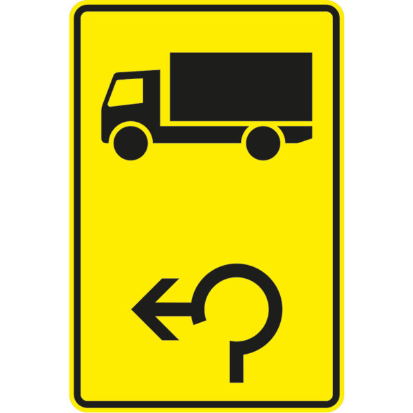 Verkehrszeichen 442-14 Wegweiser für KFZ mit einer zul. Gesamtmasse über 3,5 t im Kreisverkehr, linksweisend | gemäß StVO