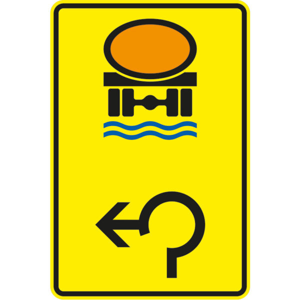 Verkehrszeichen 442-16 Vorwegweiser für Fahrzeuge mit wassergefährdender Ladung im Kreisverkehr, linksweisend | gemäß StVO