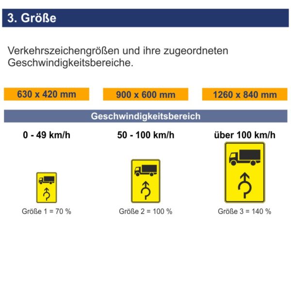 Verkehrszeichen 442-30 Wegweiser für KFZ mit einer zul. Gesamtmasse über 3,5 t im Kreisverkehr, geradeausweisend | Größen