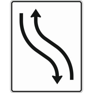 Verkehrszeichen 512-10 Verschwenkungstafel mit Gegenverkehr, Verschwenkung nach links 1-streifig in Fahrtrichtung links und 1-streifig in Gegenrichtung | gemäß StVO