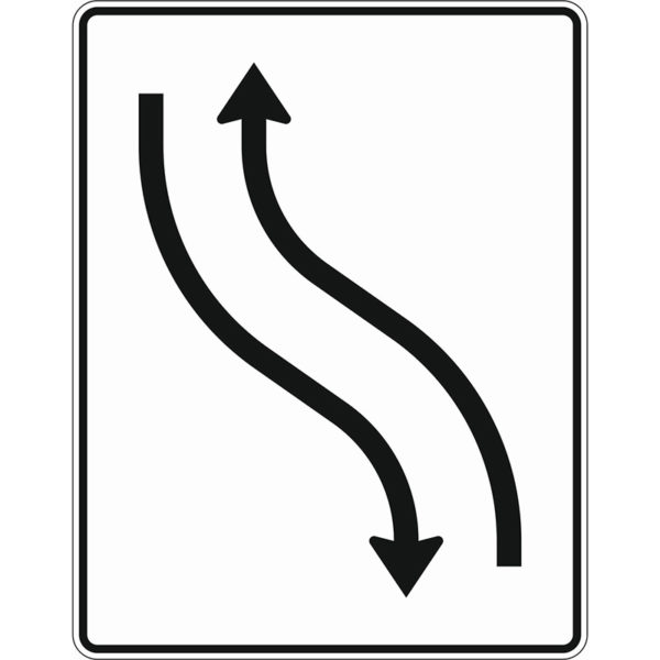 Verkehrszeichen 512-10 Verschwenkungstafel mit Gegenverkehr, Verschwenkung nach links 1-streifig in Fahrtrichtung links und 1-streifig in Gegenrichtung | gemäß StVO