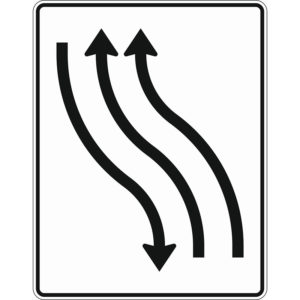 Verkehrszeichen 512-12 Verschwenkungstafel mit Gegenverkehr, Verschwenkung nach links 2-streifig in Fahrtrichtung links und 1-streifig in Gegenrichtung | gemäß StVO
