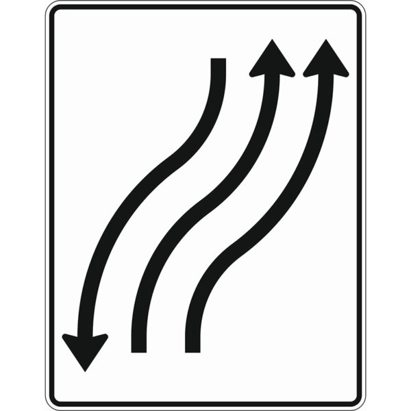 Verkehrszeichen 512-22 Verschwenkungstafel mit Gegenverkehr, Verschwenkung nach rechts 2-streifig in Fahrtrichtung und 1-streifig in Gegenrichtung | gemäß StVO