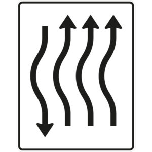 Verkehrszeichen 514-12 Verschwenkungstafel kurze Verschwenkung mit Gegenverkehr nach links, 3-streifig in Fahrtrichtung und 1-streifig in Gegenrichtung | gemäß StVO