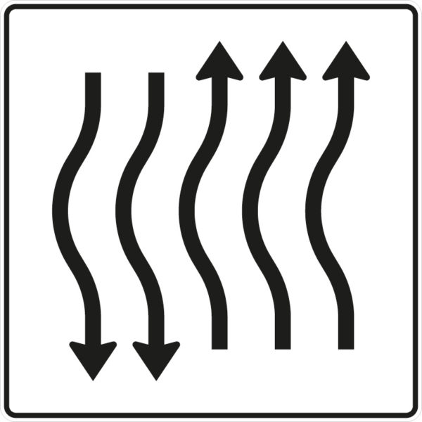 Verkehrszeichen 514-15 Verschwenkungstafel kurze Verschwenkung mit Gegenverkehr nach links, 3-streifig in Fahrtrichtung und 2-streifig in Gegenrichtung | gemäß StVO