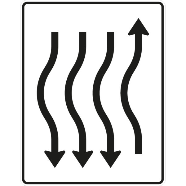 Verkehrszeichen 514-16 Verschwenkungstafel kurze Verschwenkung mit Gegenverkehr nach links, 1-streifig in Fahrtrichtung und 3-streifig in Gegenrichtung | gemäß StVO