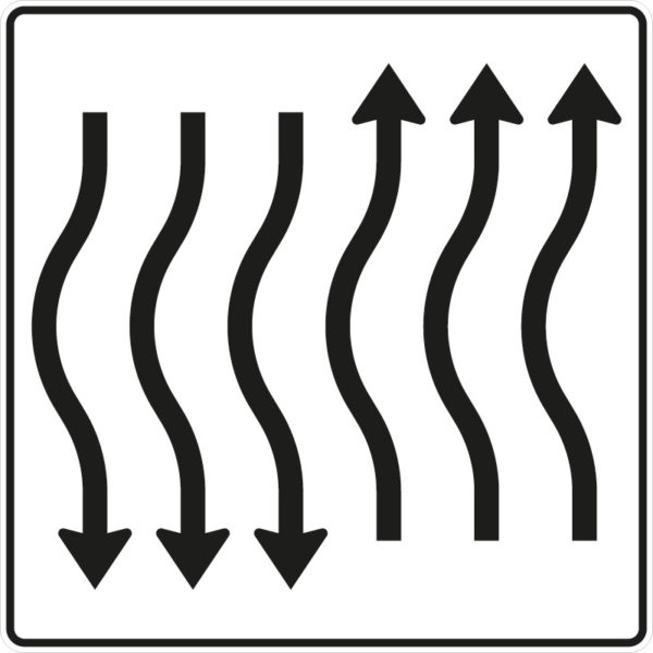 Verkehrszeichen 514-18 Verschwenkungstafel kurze Verschwenkung mit Gegenverkehr nach links, 3-streifig in Fahrtrichtung und 3-streifig in Gegenrichtung | gemäß StVO