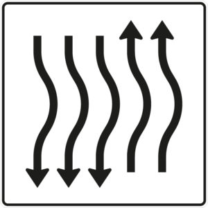 Verkehrszeichen 514-27 Verschwenkungstafel kurze Verschwenkung mit Gegenverkehr nach rechts 2-streifig in Fahrtrichtung und 3-streifig in Gegenrichtung | gemäß StVO