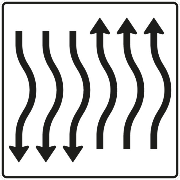 Verkehrszeichen 514-28 Verschwenkungstafel kurze Verschwenkung mit Gegenverkehr nach rechts 3-streifig in Fahrtrichtung und 3-streifig in Gegenrichtung | gemäß StVO