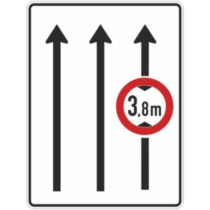 Verkehrszeichen 529-31 Fahrstreifentafel mit Gegenverkehr, mit integrierten Zeichen 265, 3-streifig in Fahrtrichtung | gemäß StVO