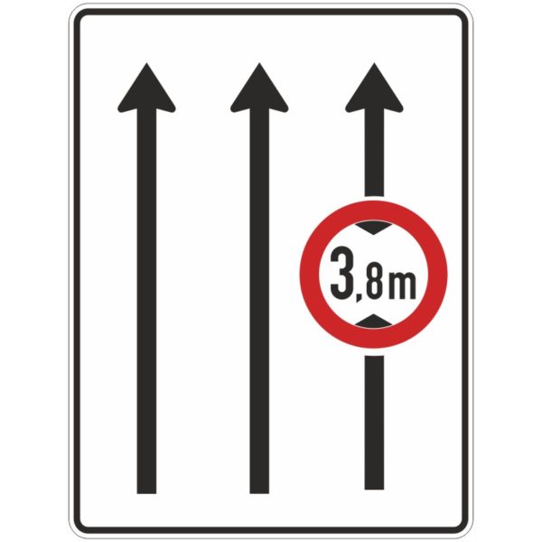 Verkehrszeichen 529-31 Fahrstreifentafel mit Gegenverkehr, mit integrierten Zeichen 265, 3-streifig in Fahrtrichtung | gemäß StVO