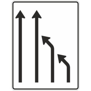 Verkehrszeichen 531-15 Einengungstafel ohne Gegenverkehr, Einzug rechts, von 4 auf 2 Fahrstreifen | gemäß StVO
