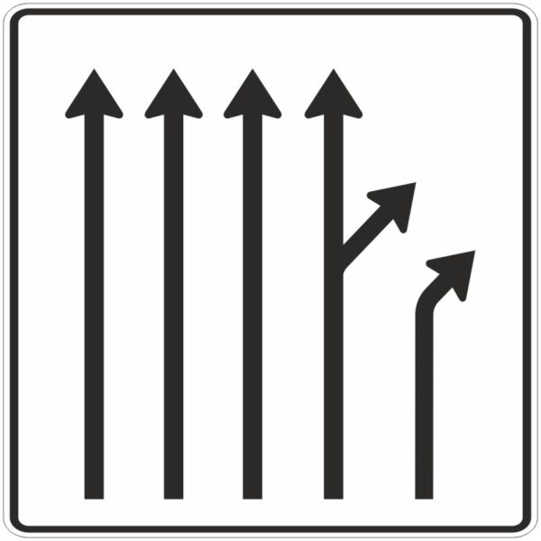 Verkehrszeichen 533-62 Trennungstafel ohne Gegenverkehr, 4-streifig durchgehend und 1-streifig sowie aus dem rechten durchgehenden Fahrstreifen rechts ab | gemäß StVO
