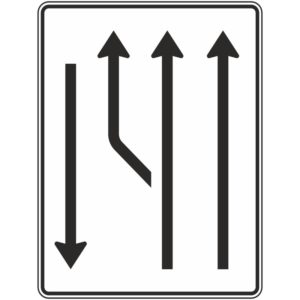 Verkehrszeichen 542-12 Aufweitungstafel mit Gegenverkehr, 2-streifig plus Fahrstreifen links und 1 Fahrstreifen in Gegenrichtung | gemäß StVO