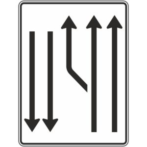 Verkehrszeichen 542-13 Aufweitungstafel mit Gegenverkehr, 2-streifig plus Fahrstreifen links und 2 Fahrstreifen in Gegenrichtung | gemäß StVO