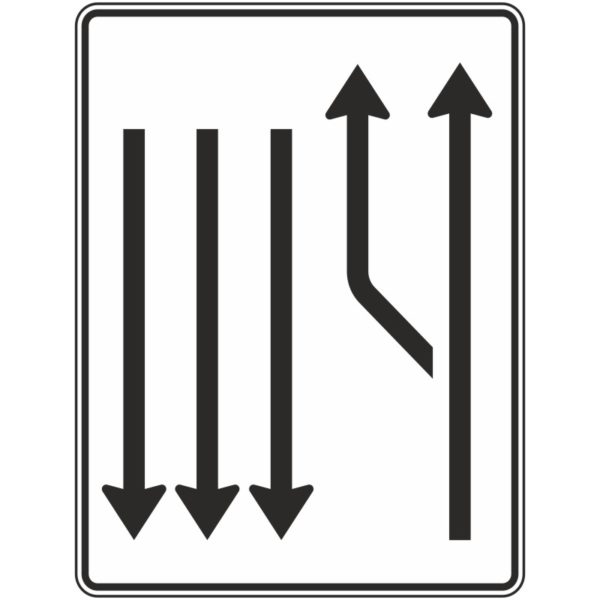 Verkehrszeichen 542-14 Aufweitungstafel mit Gegenverkehr, 2-streifig plus Fahrstreifen links und 3 Fahrstreifen in Gegenrichtung | gemäß StVO