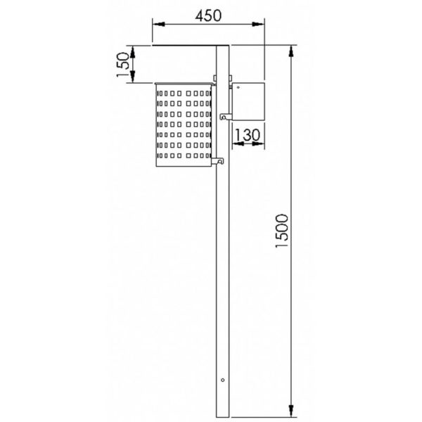 Standabfallbehälter - halbrund - mit Dach und gelochtem Behälter | Skizze Seite