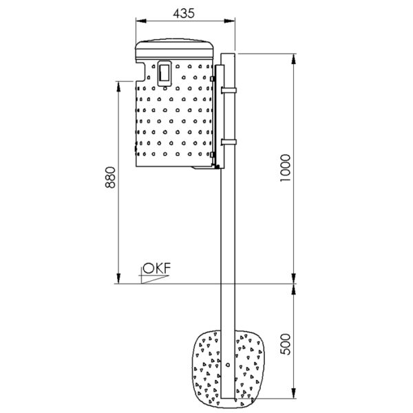 Abfallbehälter mit Bodenentleerung - Typ 7022 | Skizze Pfostenbefestigung