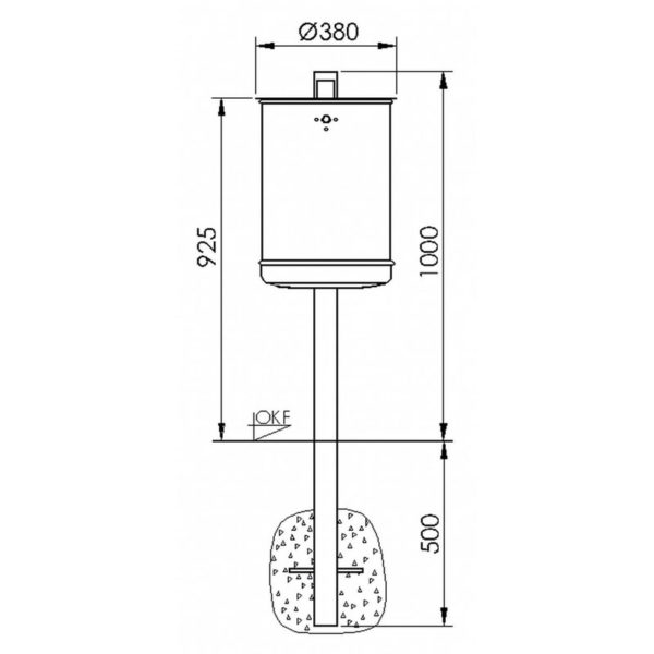 Standabfallbehälter - mit Ascher und Pfosten - Typ 7039-35 | Skizze Front