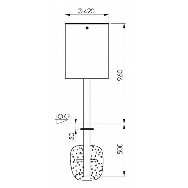 Standabfallbehälter - Pfosten zweiteilig - 50 Liter - Typ 7039-50 | Skizze Front
