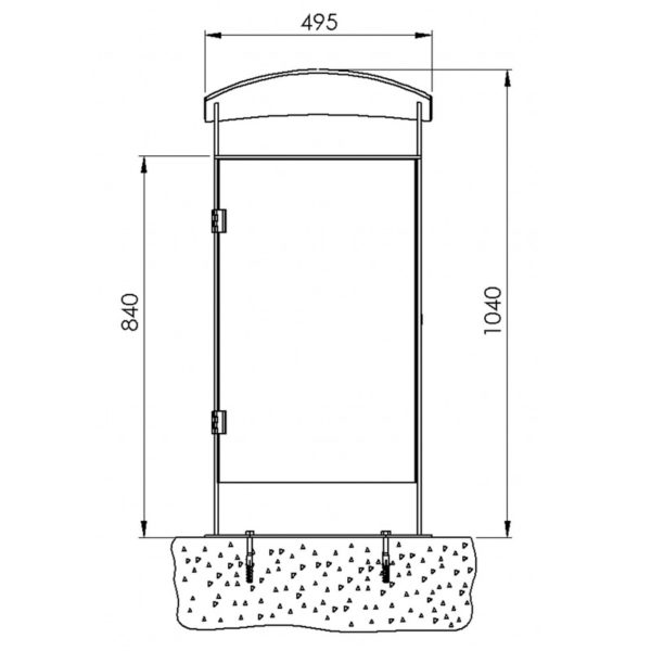 Standabfallbehälter – oval – mit gewölbtem Dach | Skizze Front
