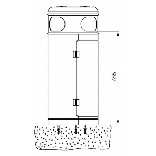 Standabfallbehälter - rund - 4 Einwurföffnungen | Skizze Seite