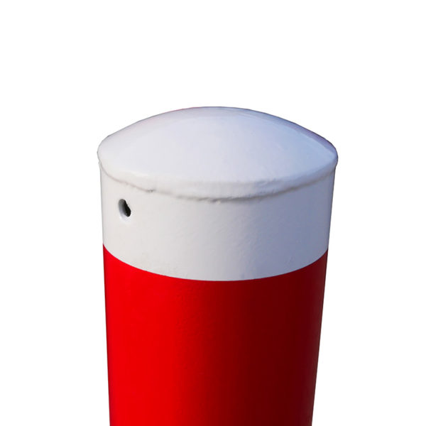 Absperrpfosten Ø 102, 108 mm, ortsfest, rot-weiß | Kappe aufgeschweißt