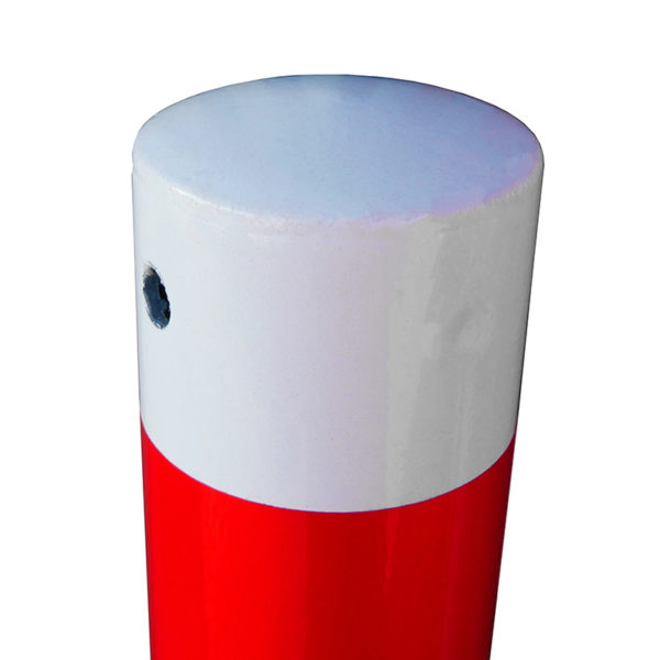 Absperrpfosten Ø 60 mm, ortsfest, rot-weiß | Stahlkappe aufgeschweißt