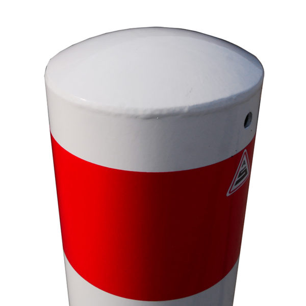 Absperrpfosten Ø 152 mm, ortsfest, rot-weiß | Kappe aufgeschweißt