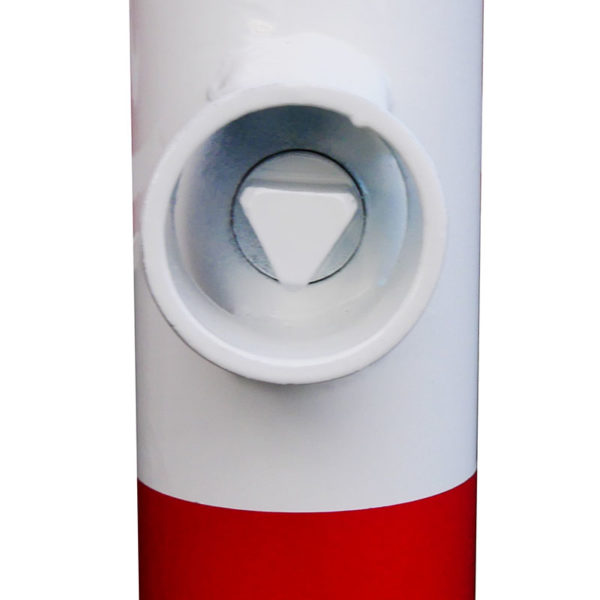 Absperrpfosten Ø 60 mm, umlegbar, rot-weiß | Dreikantverschluss