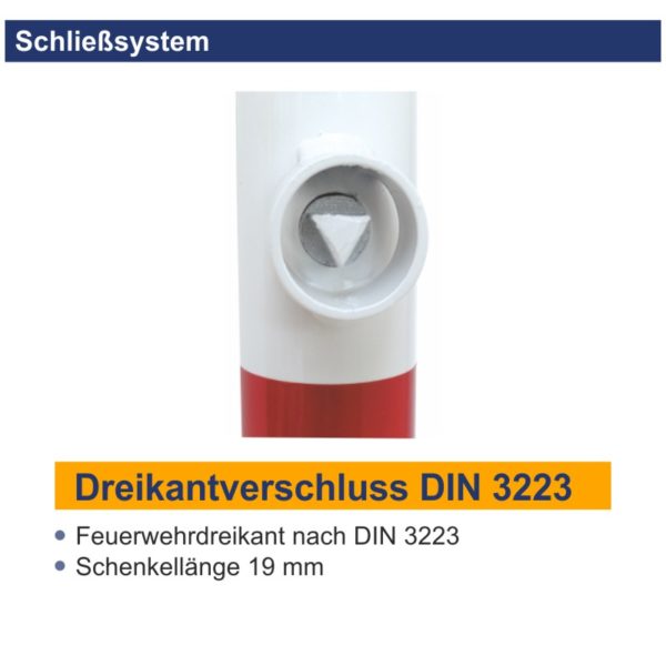 Absperrpfosten 70 x 70 mm, Dreikantverschluss oben, umlegbar | Schließsystem