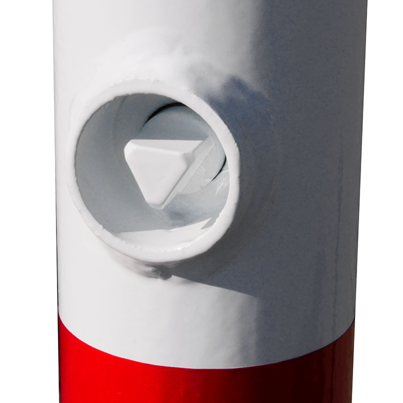 Absperrpfosten Ø 76 mm, umlegbar, rot-weiß | Dreikantverschluss