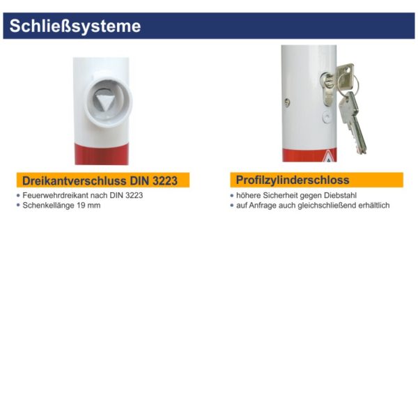 Absperrpfosten Ø 76 mm, umlegbar, rot-weiß | Schließsysteme