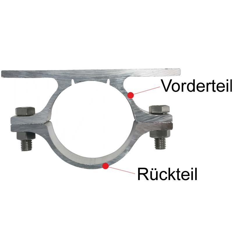 Alu-Rohrschelle Ø 60 und 76 mm | Vorderteil & Rückteil