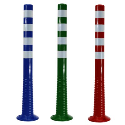 Flexipfosten in Blau, Grün und Rot mit weißen Reflexstreifen