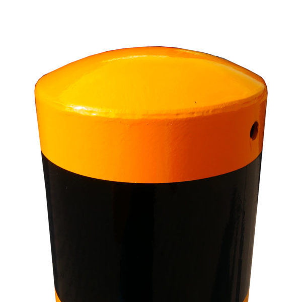 Rammschutzpoller Ø 152 mm, ortsfest, gelb-schwarz | Kappe aufgeschweißt