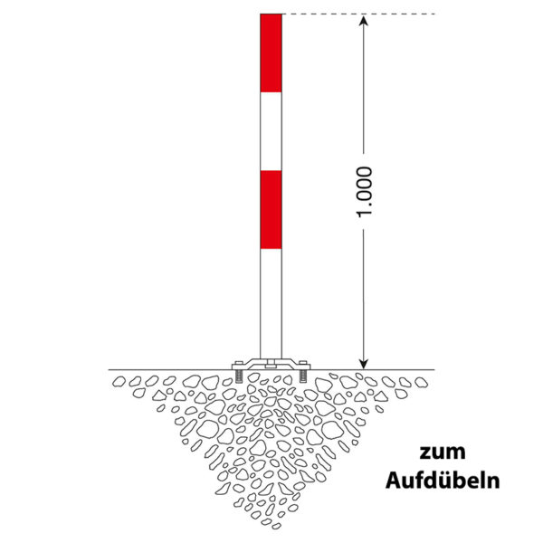 Absperrpfosten PARAT B 70 x 70 mm, herausnehmbar | Skizze zum Aufdübeln